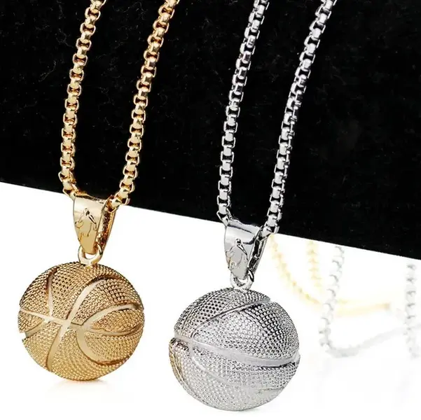 Basketball Pendant Bling Necklace - Perfect Accessory for Sportswear and Everyday Outfits