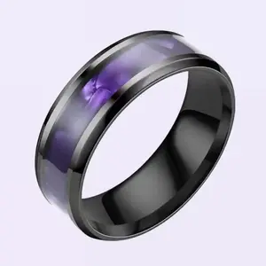 1pc Black Stainless Steel Ring with Purple Inlay – Fashionable Wide Band Jewelry for Men and Women, Durable Casual Accessory for Daily Wear, Party, Anniversary Gift for him