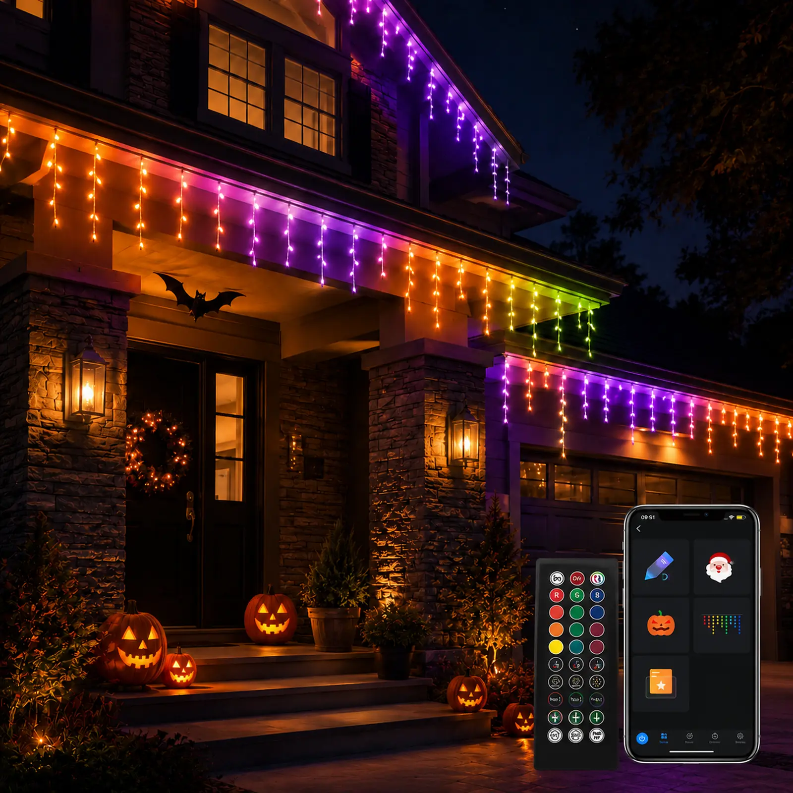 Avatar Controls Icicle Lights Smart RGBW Halloween  Lights with APP Control,33ft 252 LEDs Icicle Light Outdoor for 105 Scene Modes Music Sync DIY Timer Group Control for Holiday Outdoor Halloween Decorations