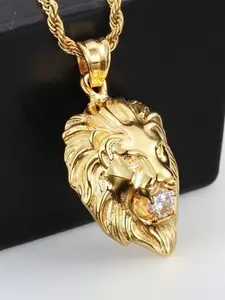 Men's Lion Head Zircon Animal Pendant Necklace, Zircon Stones Necklace, Punk Fashion Hip Hop Jewelry, Motorcycle Riding Accessory, Unique Cool Gift for Men