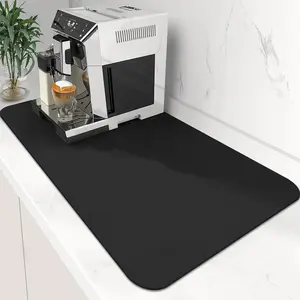 Coffee Mat Super Absorbent Dish Drying Mat Coffee Bar Accessories Match with Machine Large Drying Mats for Kitchen Counter 17" W x 30" L, Black
