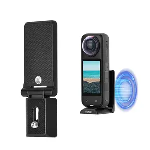 FLYMILE Magnetic Mount Stand for Insta360 X5/X4/Pocket 3 Sports Action Camera, Foldable Desktop Stand Base, Outdoor Magnetic Back Sticker Handheld Handle Expansion Base Accessory