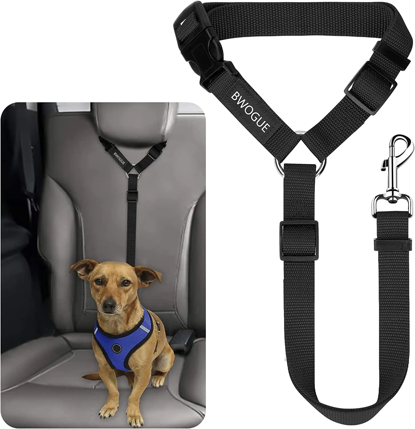 Adjustable Pet Car Seat Belt Headrest Safety Harness for Dogs & Cats | Tangle-Free Travel Restraint (1-Pack) BWOGUE
