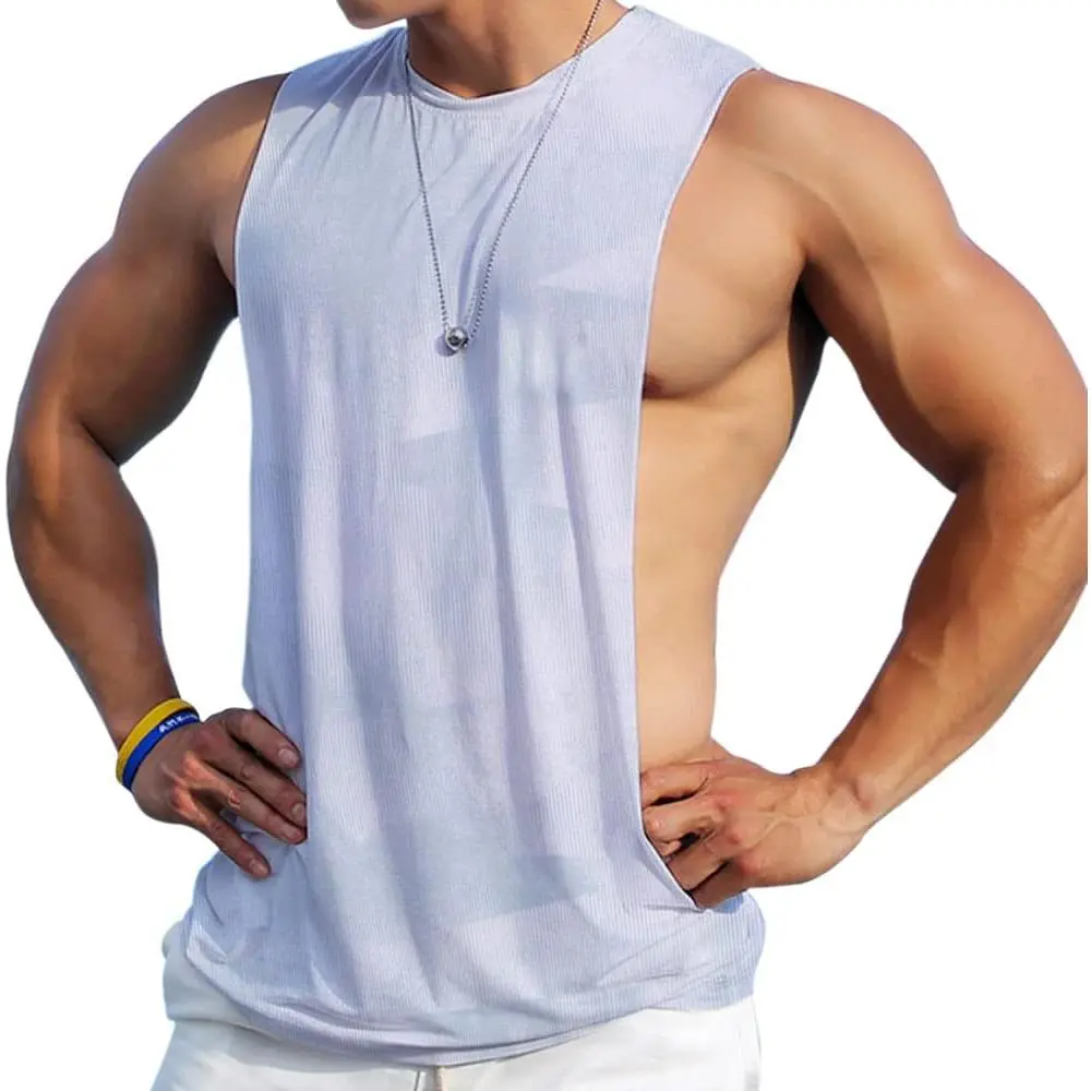 Men's Sleeveless Muscle Stringer Tank Top Cut Open Gym Training Bodybuilding Vest Shirts comfortable sport vest