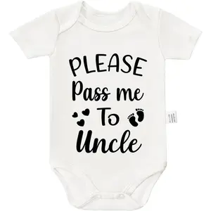 Please Pass Me To Uncle Bodysuit, Cute Baby Boy Girl Clothes Infant Short Sleeve Jumpsuit Outfits 0-24month