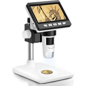 Microscope, 4.3 Inch Digital Microscope 1000X  Microscope for Error  with 8 Adjustable LED Lights, PC View Compatible with Windows & MacOS
