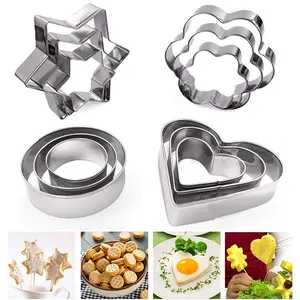 12-Piece Stainless Steel Cookie Stamping Mold Set, Fondant Tool, Baking Cookie Molds, Cookiecutters, Fruit Slicer, Chocolate Moulds