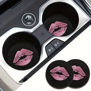 2-Pack Lip-Shape Absorbent Car Cup Mats, Non-Slip Drink Holder for Cars, Home Office Desks, Fashionable Auto Accessories