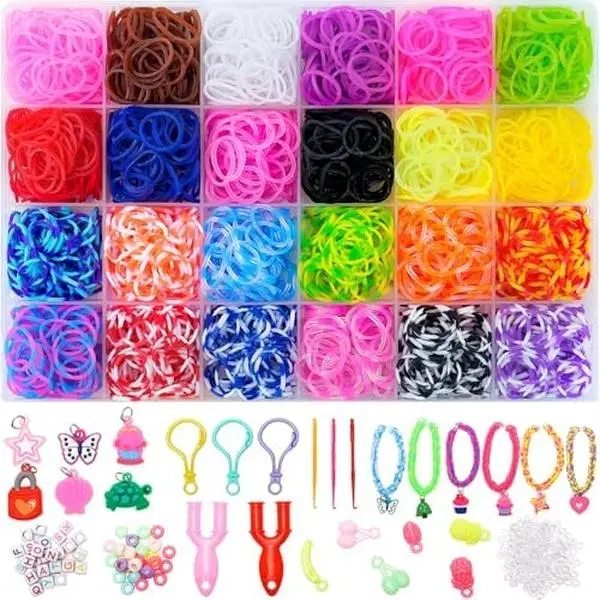 Kids' CoRubber Beading & Bracelet Kit (Ages 6+), 24 Vibrant Color Set with 1400+ Pcs, 5x3x2 DIY Craft Educational Tool, Beading Kits, Bracelet Kits