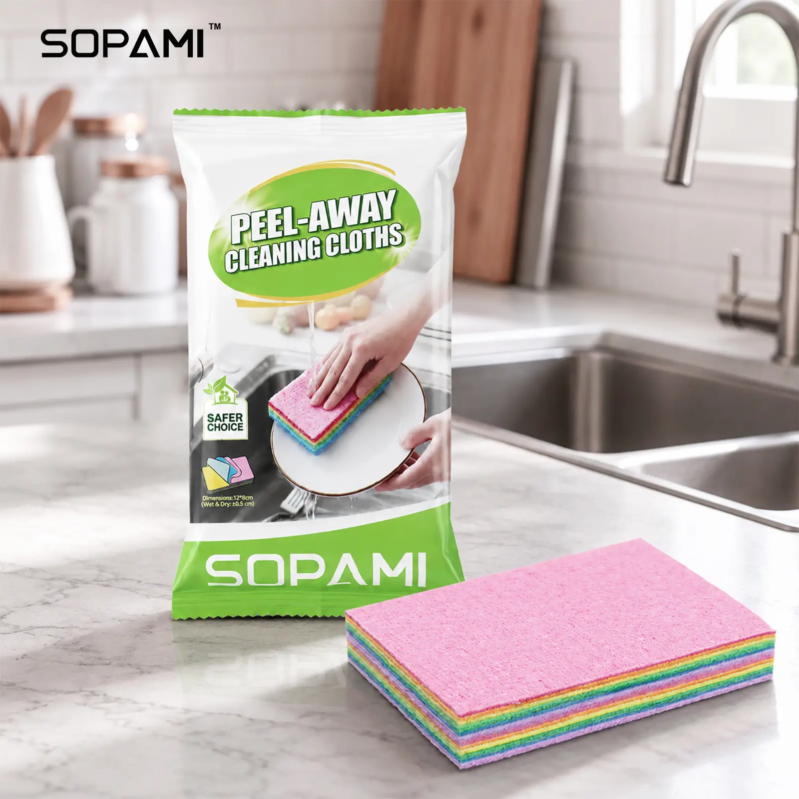 SOPAMI Rainbow Tear‑Away Cleaning Cloths, 12‑Layer Peel‑Off Reusable Dish Cloth, Absorbent Multi‑Purpose Kitchen Cleaning Wipes for Dishes Pots Countertop