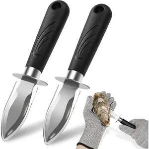 Oyster Shucking Knife Set - 2 Stainless Steel Oyster Shucker and Oyster Shucking Knife with PVC Sheath & 2 Cut Resistant Gloves and Oyster Shucking Kit for All Kinds of Shells, Clam, and Crab