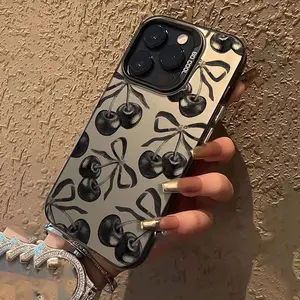 [All-Inclusive Precision Protective Case] Yuanqi Black Cherry Bow TPU Anti-Fall All-Inclusive Precision Protective Case for Apple Iphone17pro max / 17 air /8/X/Xs/Xr/Xs Max/11/12/13/14/15/16/17Pro Max