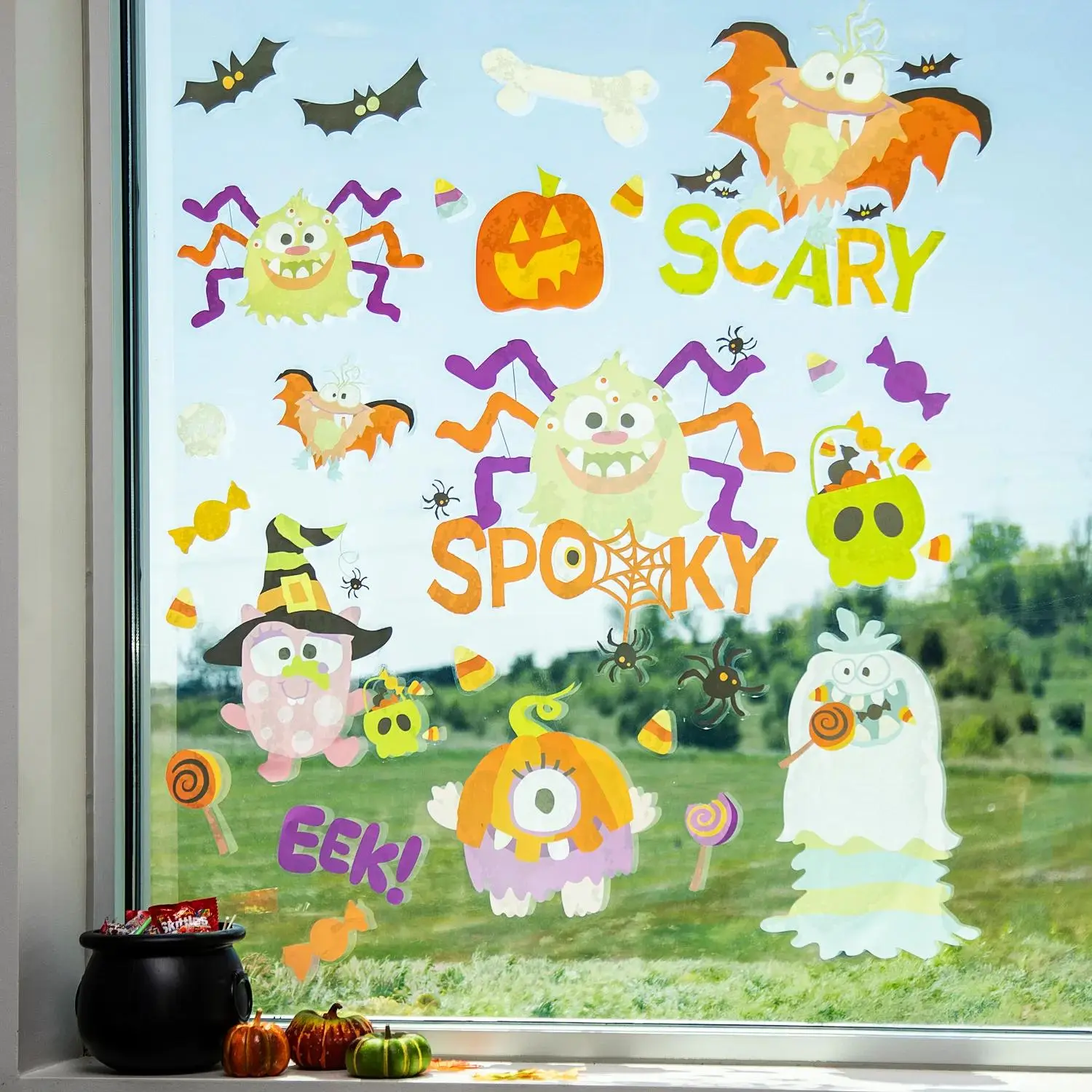 Halloween Monster Mayhem Vinyl Window Clings – 35 Pcs