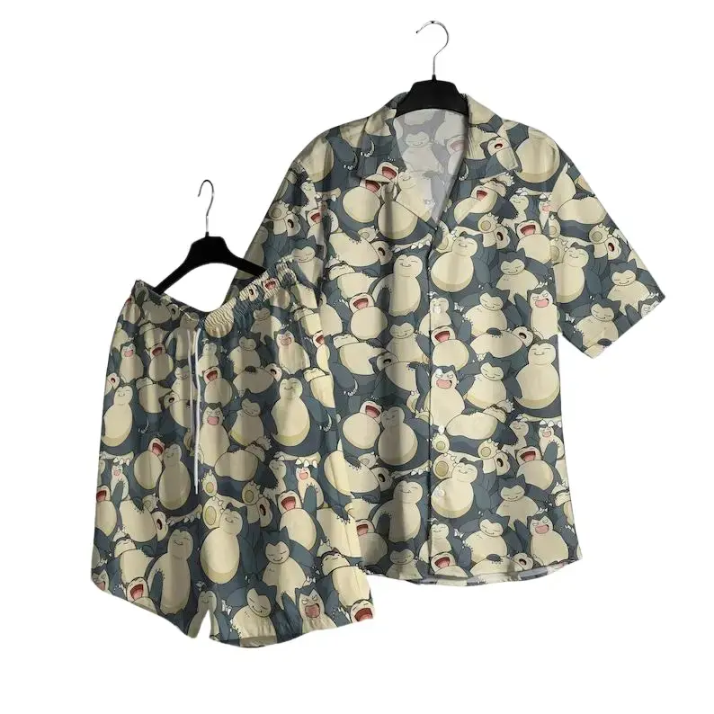 Lazy Bear PKM Hawaii Set Hawaiian Shirt, Hawaiian Short - For All Ages Palm Tree Anime Manga Shirt Video Game Gifts Summer Beach Tropical Floral Aloha