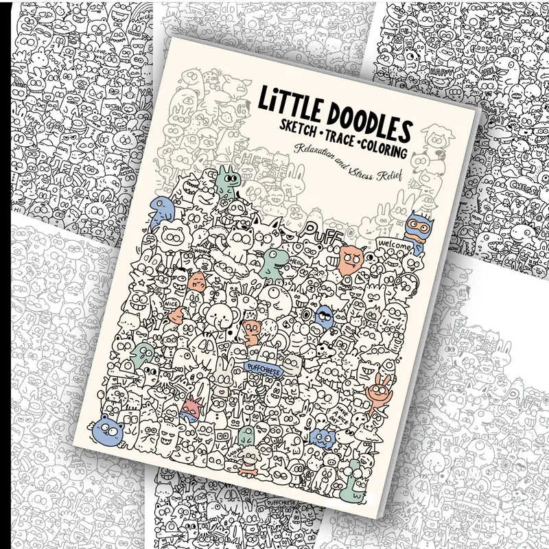 Three uses in one book | Sketch + Trace + Color + Coloring + | A4/small A4/A5 dense doodle book Drawing Books | Relieve stress and boredom