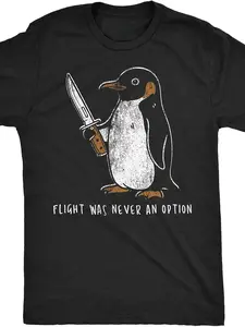 Men’s Sarcastic Penguin Graphic T-Shirt, Funny "Flight Was Never an Option" Novelty Tee, Soft Relaxed Fit Casual Shirt Gift for Men