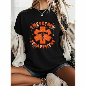 [100% Cotton] Cotton Unisex  Emergency Department Halloween Emergency Room Nursing Nurse T-Shirt Graphic T Shirts -  Printed Short Sleeve T-Shirt Top T-Shirt For Men And Women
