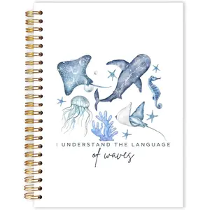 Watercolor  Spiral Notebooks, Retro Marine Biology Journals for Writing, Gifts for  Beach Lovers Journal, Blue Sea  Beach Notebook for Note Taking, 5.5x8.3 Inch