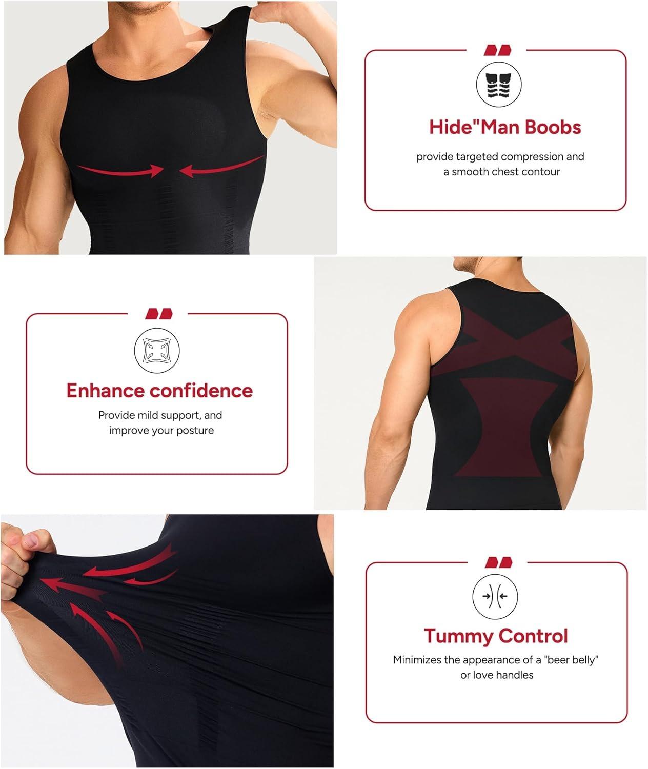 1/2 Pack Men's Compression Vest Body Shaper Stretchy Shapewear Shirt Tummy Control Top Chest Binder Tank For Workout Fitness Breathable Men Underwear GYM Activewear Plain Round Neck Daily Wear Sports Menswear Soft Fitted Apparel Shirts