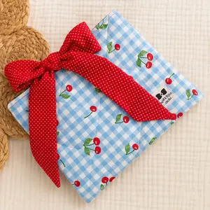 Blue Bow Padded Quilted Fabric Book Sleeve Travel Reading Pouch for Books and Magazines