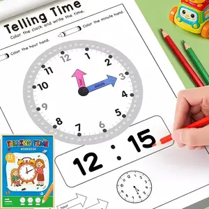 32 Pages Telling Time Clock Cognitive Practice Book, Early Education Intelligence Learning Workbook for Kids, Exercise Time Awareness