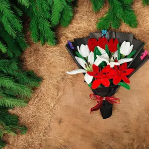 Handmade Pipe Cleaner Flowers Bouquet for Loved Ones - Red & White Lily Design with Red Bow - Perfect Gift