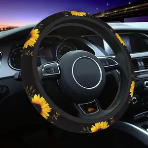 1pcs sunflower-themed car steering wheel cover, designed for a soft and comfortable grip, no inner ring required, universal fit, Automotive