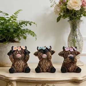 Four Seasons Highland Cow Statue Set, Resin Material, Ideal for Home Decor, Garden, Desk, Perfect Gift for Cow Lovers, Easter, Christmas, Mother's Day