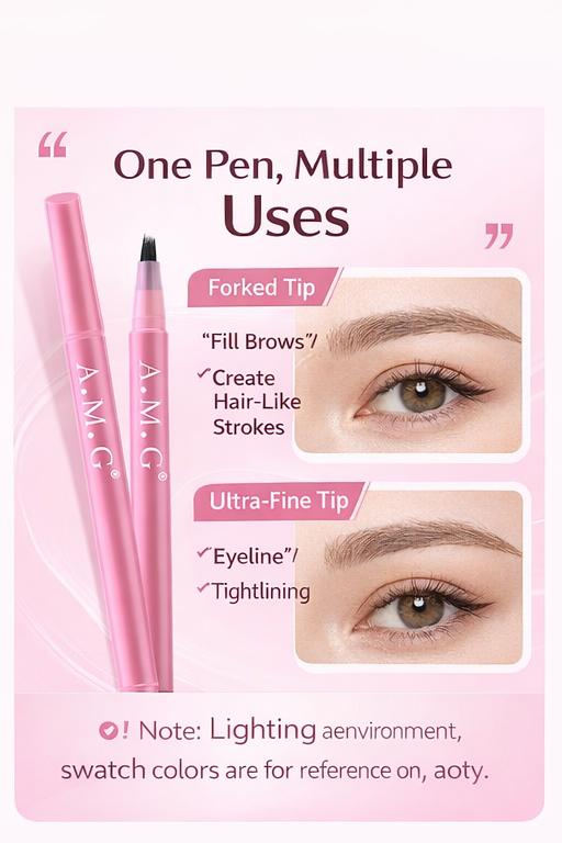 Dual-Ended Eyebrow Pen – 4D Fork Tip for Natural Hair-Like Strokes + Precision Brush Tip for Perfect Brows