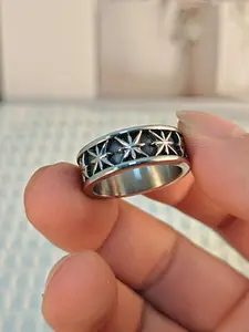 Vintage Star Pattern Ring, Geometric Design Ring, Statement Ring, Stainless Steel Jewelry for Party, Daily Clothing Decor, Trendy All-match & Exquisite Jewelry for Birthday Gift, Non Tarnish Jewelry