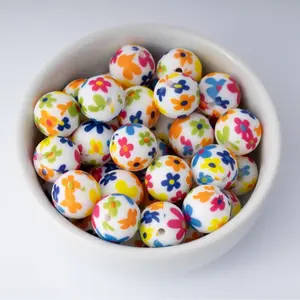 Sakura Silicone Beads Printed Round Silicone Beads
