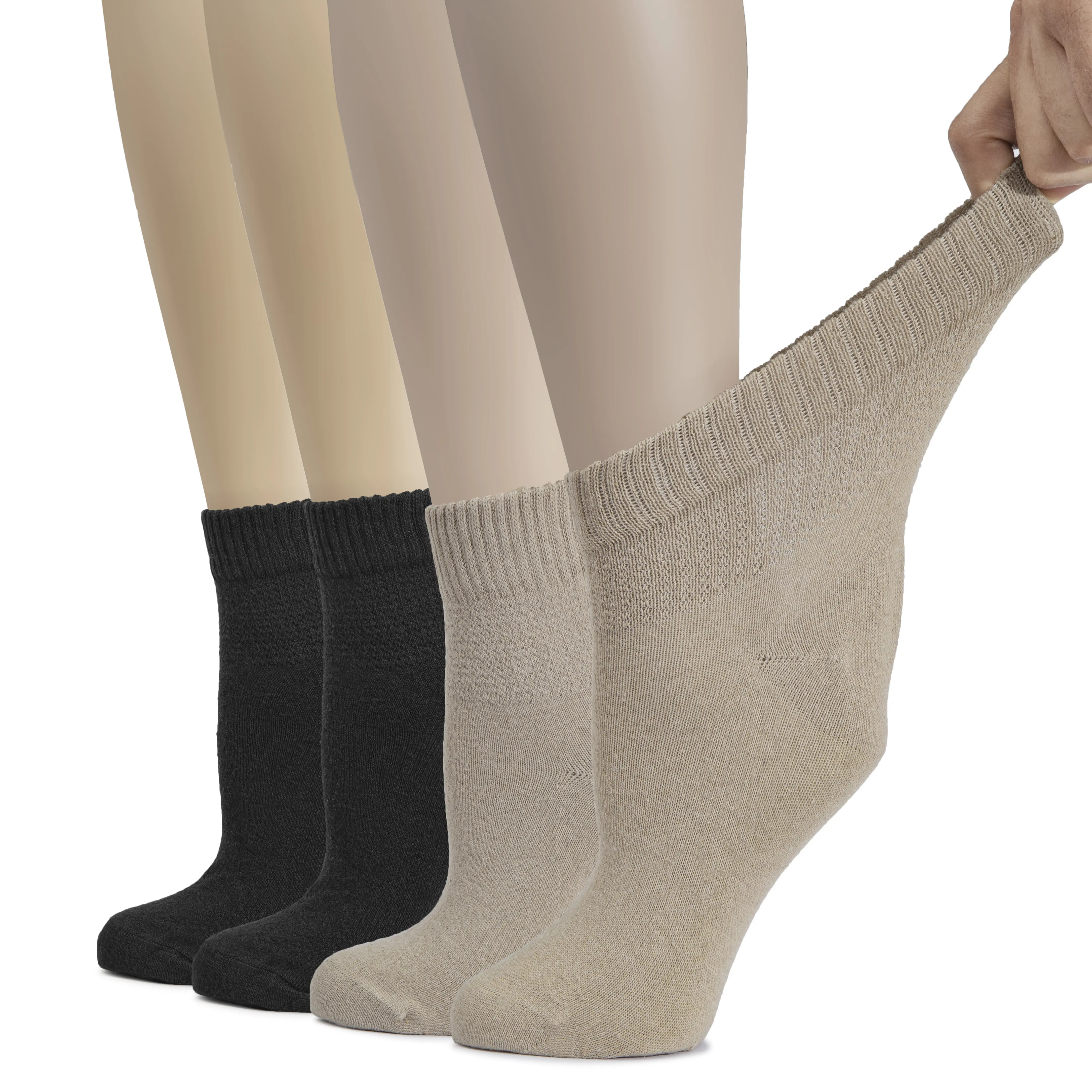 Hugh Ugoli Women's Cotton Diabetic Ankle Socks for Daily Comfort 4 Pairs Breathable & Extra Wide for Healthy Blood Circulation All Season Socks