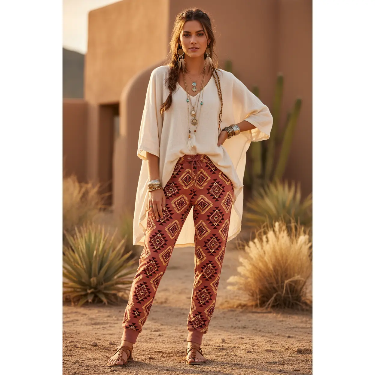 LuLaRoe Jax Joggers • Side Pockets  • Cuffed Ankles • Elastic and Drawstring Waist • Pink Maroon Aztec