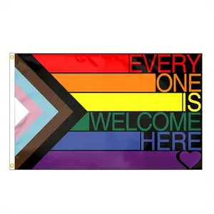 3x5ft Rainbow Pride Flag with "Everyone Is Welcome Here" Message - Durable Polyester LGBTQ+ Inclusive Decoration for Home, Office, Business - Vibrant Geometric Design, Easy to Hang, No Batteries Needed, Rainbow Flag, Office Decoration, Inclusive Message,
