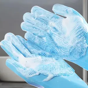 Silicone Kitchen Gloves Dishwashing Gloves Cleaning Gloves Waterproof Pet Bathing Gloves Flexible Non Slip Wash Gloves Multi Use Household Gloves