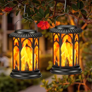 KOOPER Solar Lanterns Flickering Flame Outdoor Metal Solar Light Waterproof Solar Powerd Led Flame Lights with USB Dual Mode for Patio Fence Garden Yard Trees Lawns Christmas Decorations Landscape Lighting