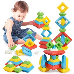 Educational Building Blocks Stacking Toddler Toys 30/60PCS Colorful Pyramid STEM Sensory Blocks for Preschool Kids Birthday Christmas Gifts