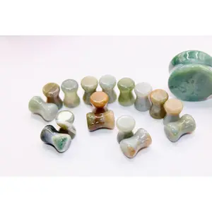 Natural Stone Genuine Polished Rainbow Multi-Color Agate Double Flare Earrings, Multi-Size Pair