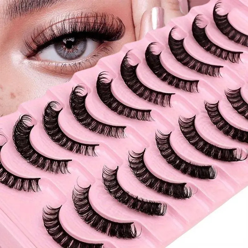 10 PairsWispyCat EyeDDCurl Lashes Natural False Eyelashes Midnight Eyelashes Dramatic Volume Short&Long Strip Lashes for Everyday&Special Occasions Soft Wispy Lashes Anime Lashes Artificial Lashes