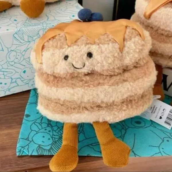 fran pancakes plush jellycat pancake toy soft golden breakfast plush smiling food stuffed toy maple syrup blueberry topping room decor birthday holiday gift