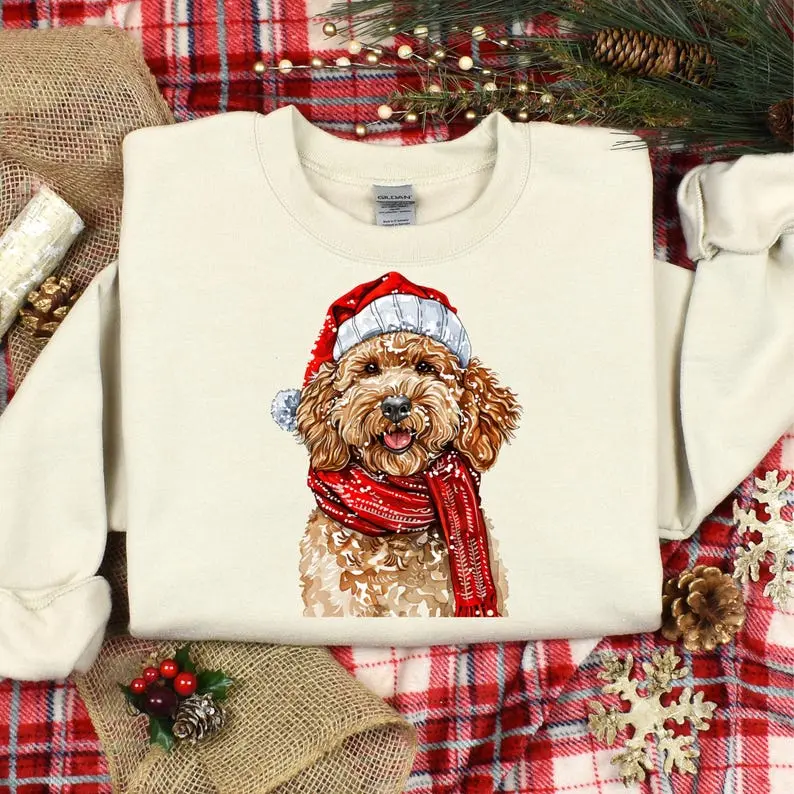 Goldendoodle Christmas Sweatshirt, Watercolor Golden Doodle Holiday Labradoodle Sweatshirt