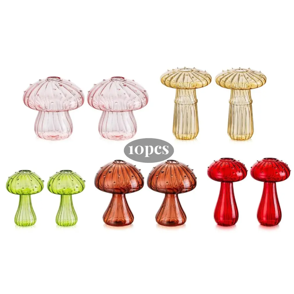 Nuptio Whimsical Thick Glass Mushroom Vase Set of 10, Handmade Home Decor Plant Holder for Fairy Garden Party, Daughter's Fairy Birthday