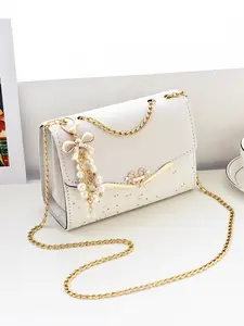 Elegant Women's Chain Crossbody Bag, Butterfly Knot Flip Cover Shoulder Bag, Daily Party Use, Light Luxury Heart Envelope Bag, Fashionable Patterned Bag