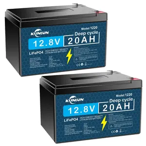 2 Packs 12V 20Ah Lithium LiFePO4 Deep Cycle Batteries, 5000 Cycles Rechargeable Battery for Electric Scooter, Ride On Toy, Lighting, Power Wheel, Fish Finder and More with Built-in 20A BMS