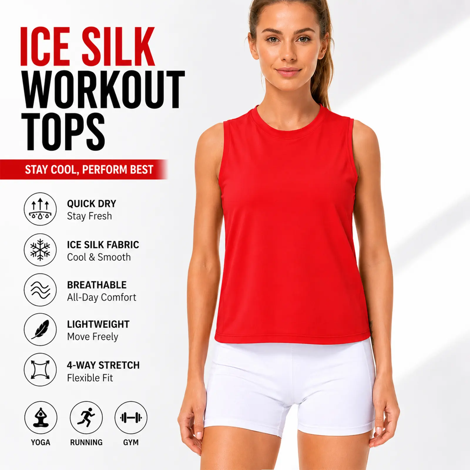 THE GYM PEOPLE Women's Ice Silk Workout Tops - Quick Dry Sleeveless Athletic Shirts for Yoga, Running, Gym & Fitness #TikTokShopBacktoSchool Sports Vest Top Gym Exercise Activewear