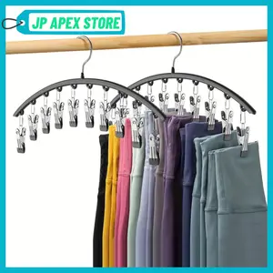 Curved Design Stainless Steel Clothes Hanger, 1 Count Space Saving Hanger with 10pcs Clips, Multifunctional Home Organizer for Bedroom Wardrobe Cloakroom Hanging