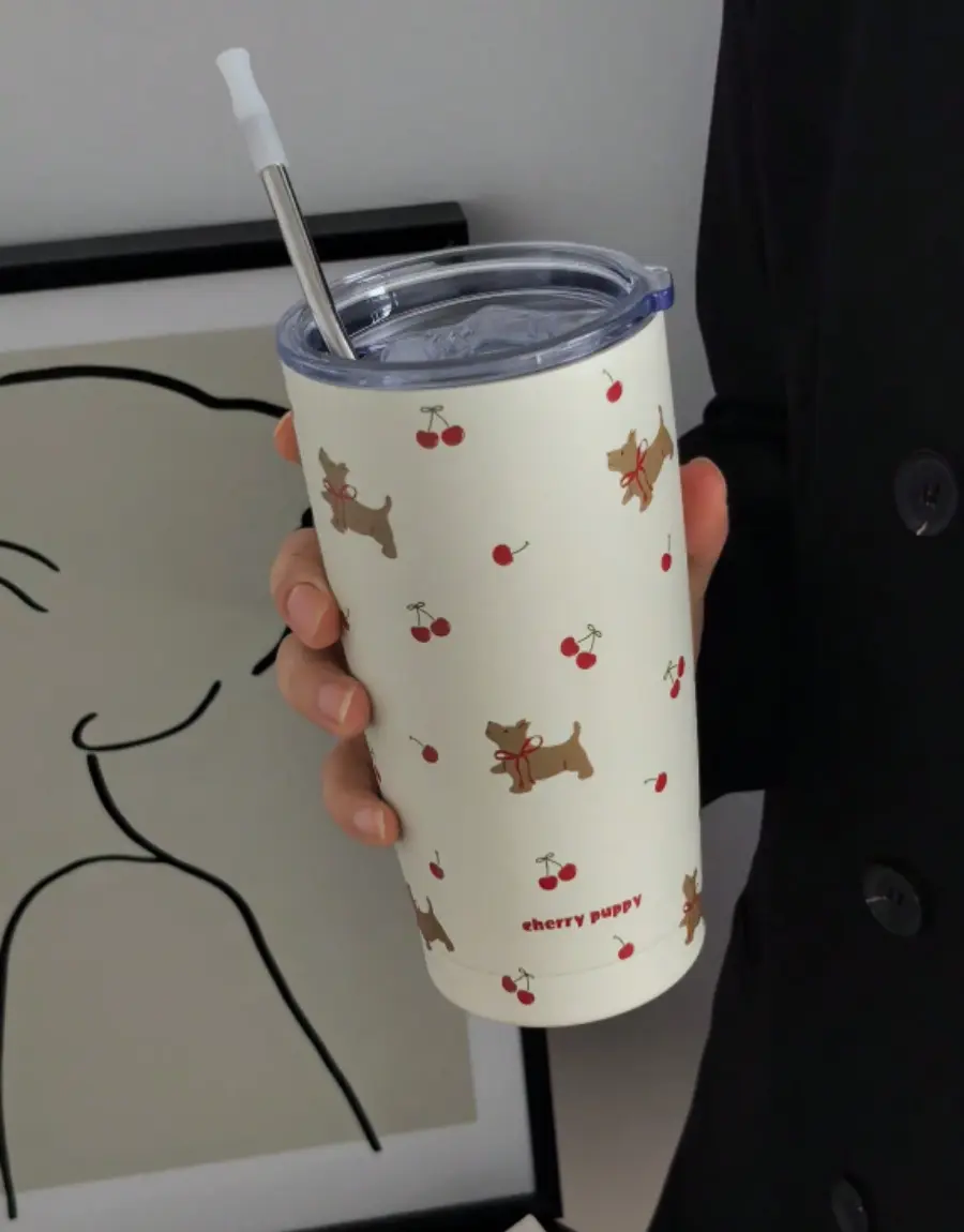 20oz 600ml Cute Animal Cherry Stainless Steel Vacuum Insulated Water Bottle Leakproof Travel Coffee Mug