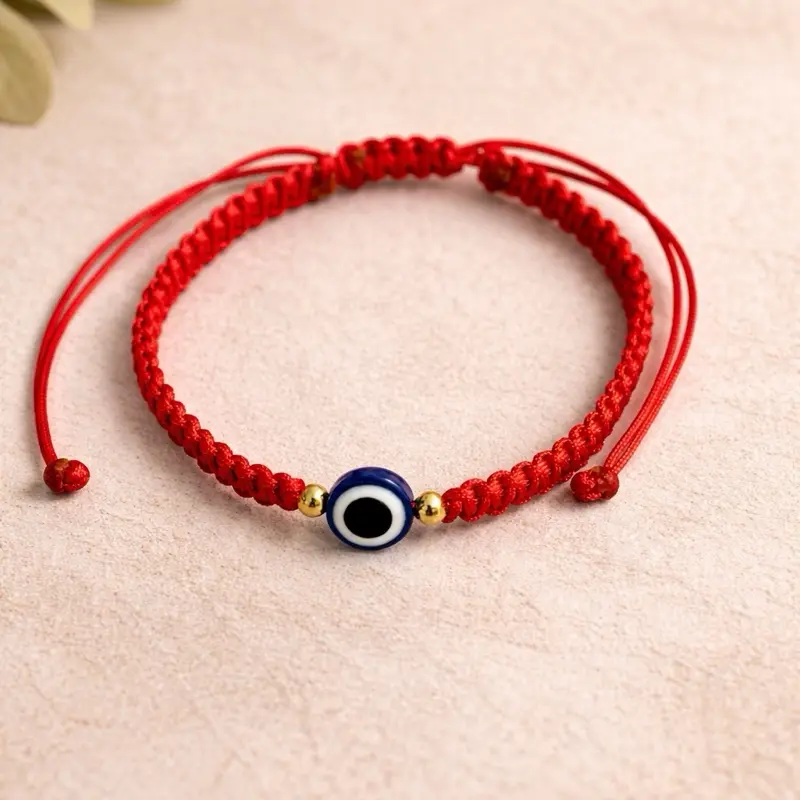 Good Vibes Only Red Braided Bracelet with Evil Eye Charm for Luck and Protection