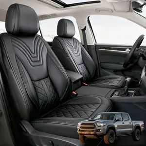For TOYOTA Tacoma Double cab SR,SR5,TRD Sport 2014-2023 Car 5 Seat Covers - Luxury Nappa Leather All Wrapped, Anti-Slip for Automotive Truck Pickup Interior Seat Covers Decoration, Full Set Seat Cushion Protector Pad Mat with Lumbar Support