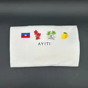 Ayiti Embroidered Baby Tee Flag, Hibiscus Flower, Beaches, Mango Micro Ribbed